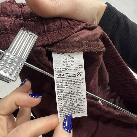 Old Navy Pants Womens Small Tall Burgundy Linen Blend High Rise Straight Leg - Picture 4 of 12